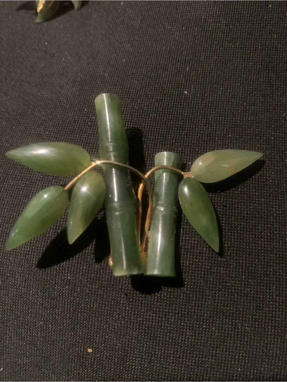 Swoboda (unsigned) Green Jade Bamboo Leaf Brooch